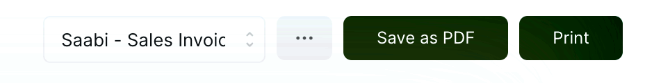 The print view toolbar: the template selector, the ··· menu, Save as PDF and Print