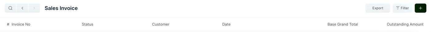 The list view toolbar. Export, Filter and the green + sit at the right of the header
