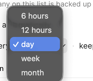 The interval choices, from six-hourly to monthly