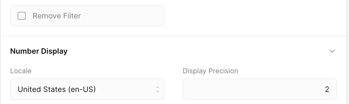 Number Display sets the locale, the number of decimal places and the currency used everywhere in the company