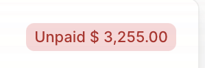 An invoice badge showing both the status and the outstanding amount, in USD